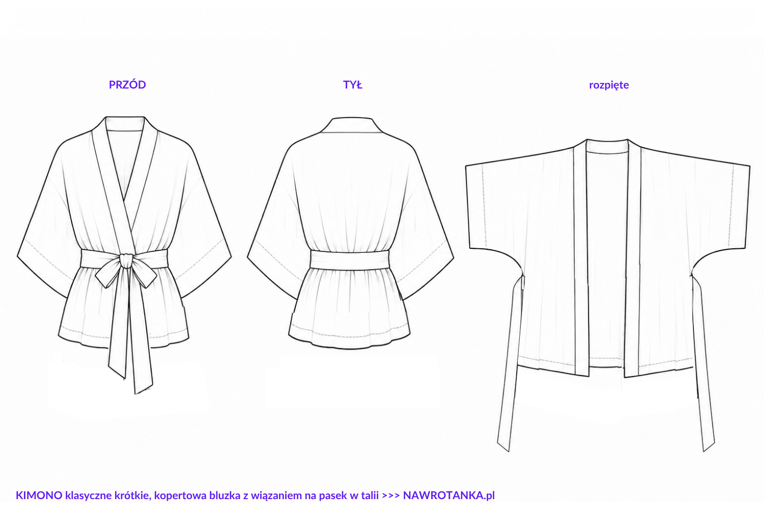 rysunek techniczny kimono klasyczne krótkie